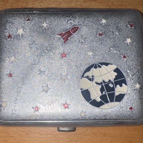 CCCP Space Tobacco Case 1961 Used, Vostok Launch Enamel