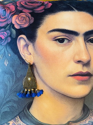 Ethnic earrings set with blue tassels handmade, new