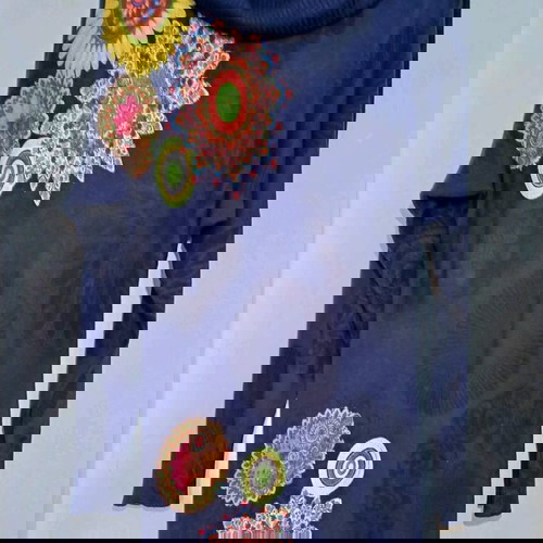 Desigual knitted dress XL like new, blue with colorful mandala patterns