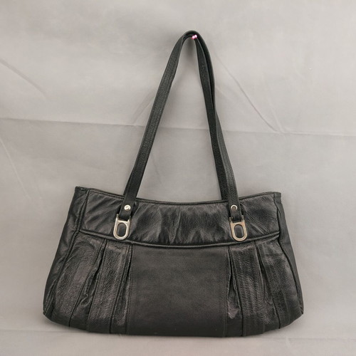 Old Soviet women's black leather bag used