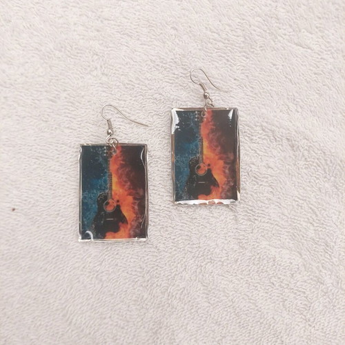 Metal earrings with liquid glass new