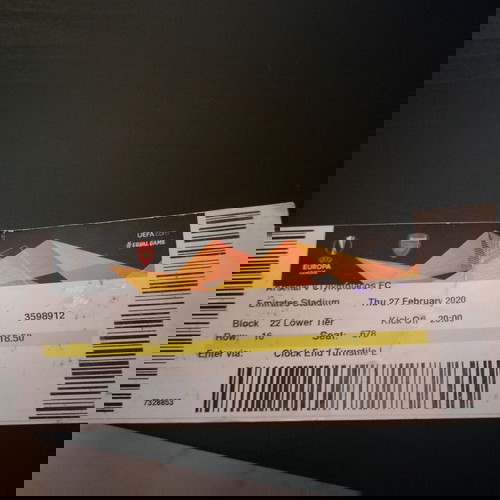 Εισιτήριο Arsenal-Ολυμπιακός 2020 μεταχειρισμένο, Europa League