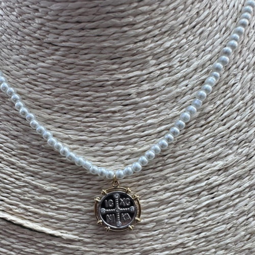 Double-sided Konstantinato necklace, steel, white and gold