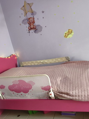 Pink wooden children's bed, 90x190 cm