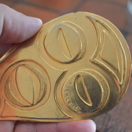 Giannis Tseklenis TSEKLENIS belt buckle used, 1970s, gold color