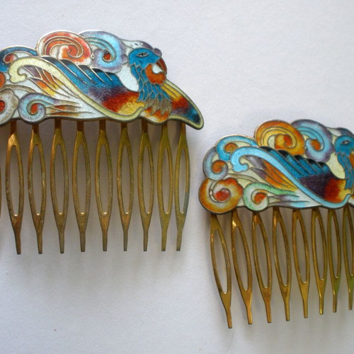 Women's decorative combs used, vintage enamel and metal