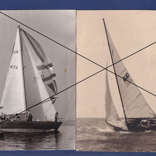Sailing photos used, 2 regatta sailboats, open sea race