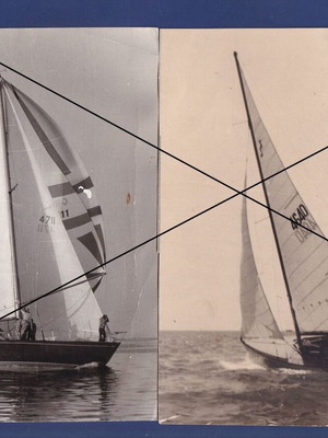 Sailing photos used, 2 regatta sailboats, open sea race