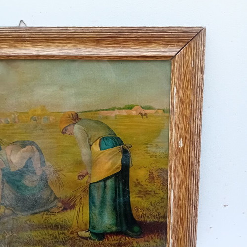 Vintage lithograph framed print used, copy of Jean-Fransois Millet's The Gleaners