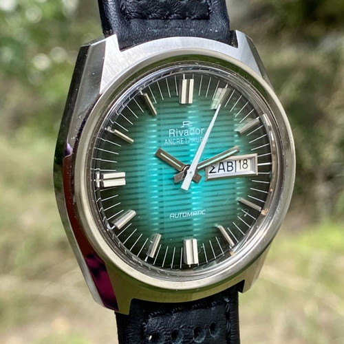 Rivador Vintage automatic watch new, green dial, stainless steel
