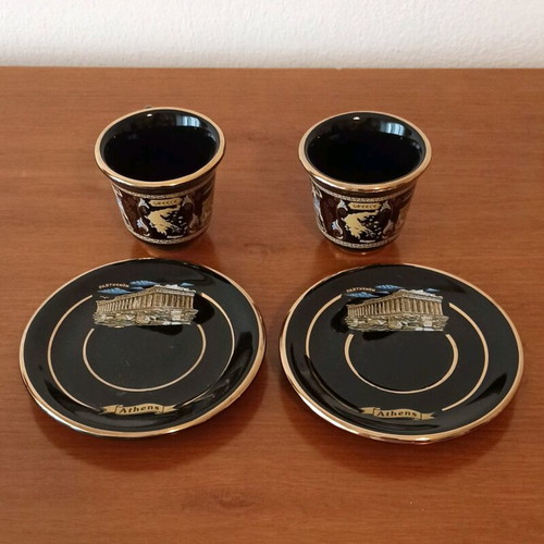 Espresso coffee cups with saucers 2pcs vintage handmade with 24k gold details