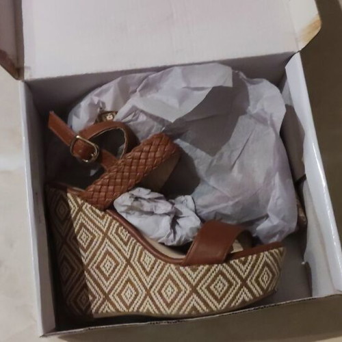 Women's platform sandals size 36 used, beige and brown, 12 cm heel