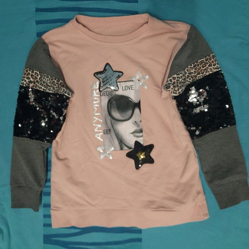 Pack of jeans and two sequin blouses like new, size 128