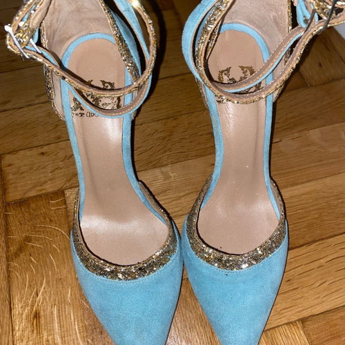 Once Upon A Shoe Stiletto Heels used, blue with gold details, size 36