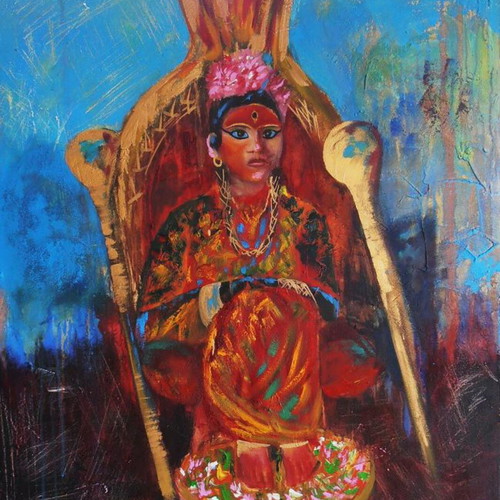 Painting Kumari like new, mixed media on canvas 100x90cm