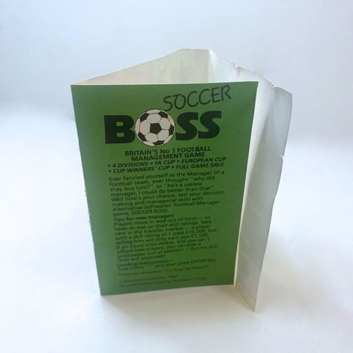 Soccer Boss 1987 Spectrum ZX tape cassette used with manual