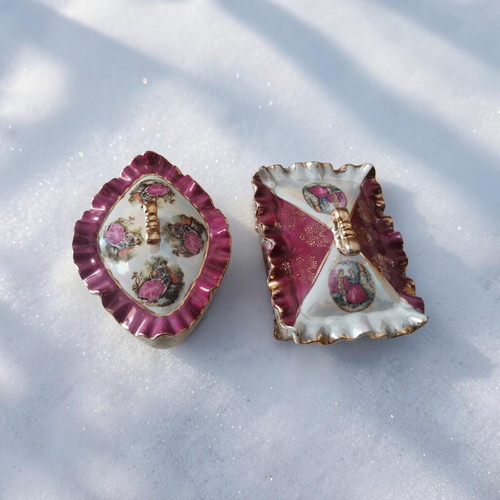 Vintage porcelain jewelry boxes set of two Rococo style like new