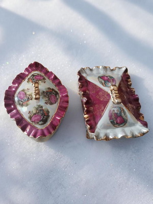Vintage porcelain jewelry boxes set of two Rococo style like new