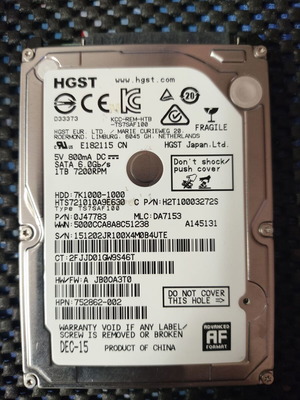 HGST Hard Disk 1TB 2.5 SATA 7200RPM used