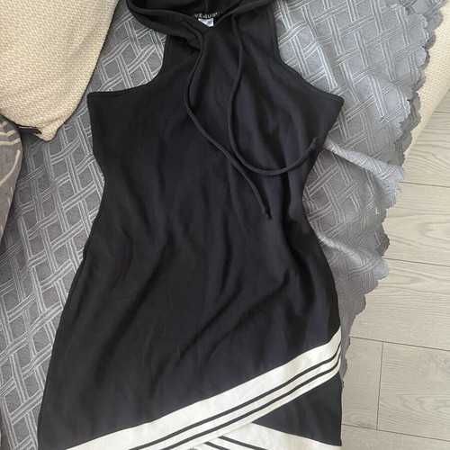 Venus Victoria women's sport dress with hood and white trims, like new, size S/M, black
