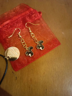 Handmade pendant and earrings new, black and gold
