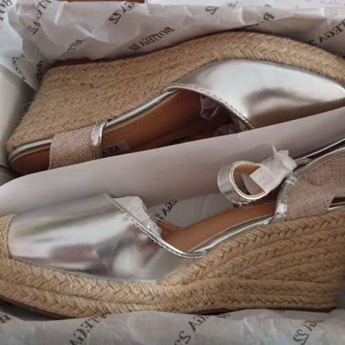 Bottega 22 silver platform espadrille shoes, size 38