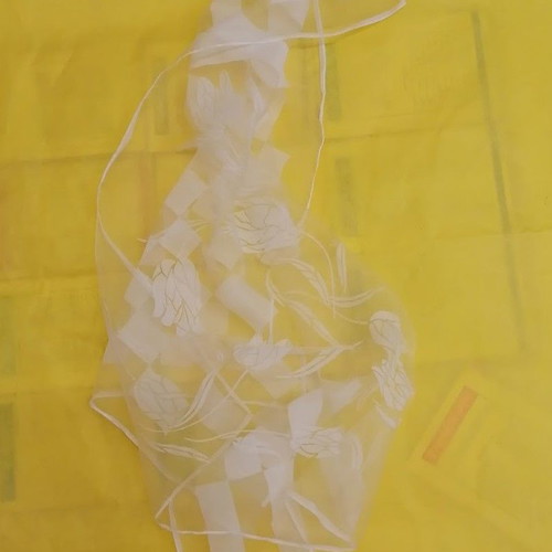 Vintage nylon sheer scarf white with floral designs, like new