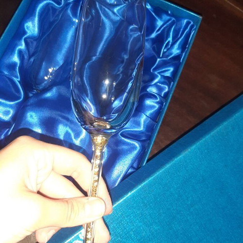 Iris crystal champagne glasses new, unused set of 2