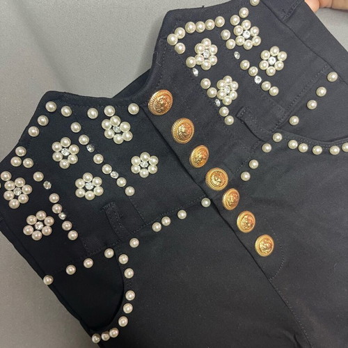 High-waisted pants with pearls new, black, size small
