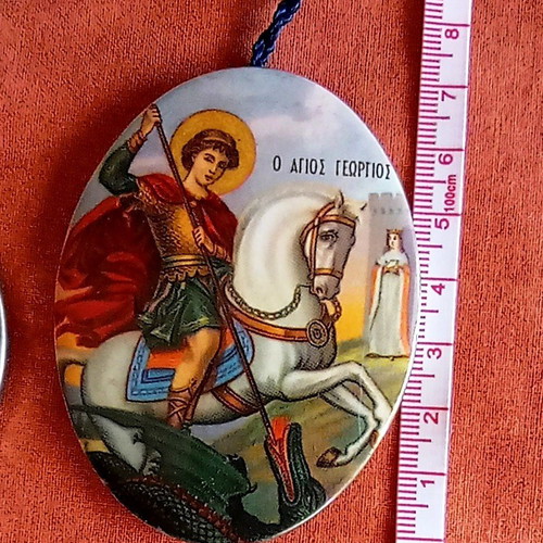 Set of 4 vintage oval religious icons with metal hanging Saint George gift
