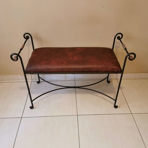 Tambour Metal and Leather Stool like new