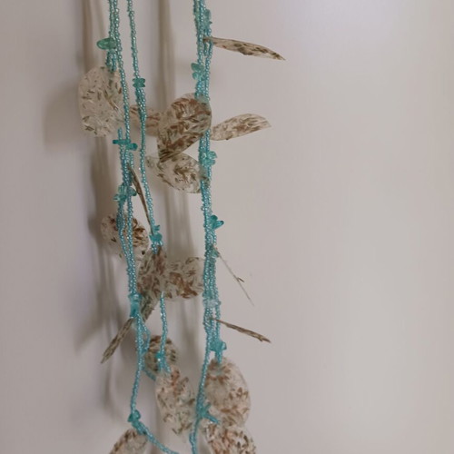 Necklace new with blue beads and leaves