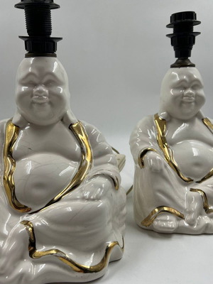 Buddha Table Lamps ceramic white with gold details set of 2 used