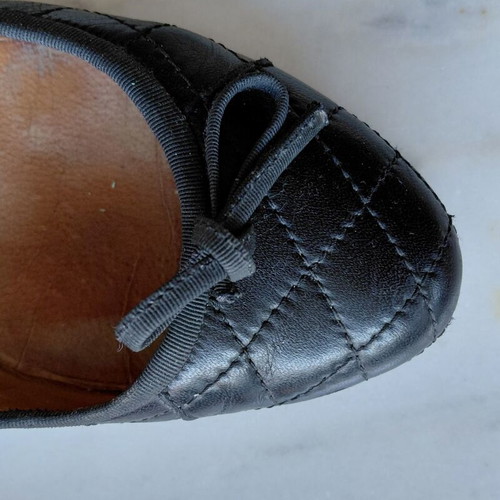 Kalogirou black leather quilted ballerinas with grosgrain details, size 40