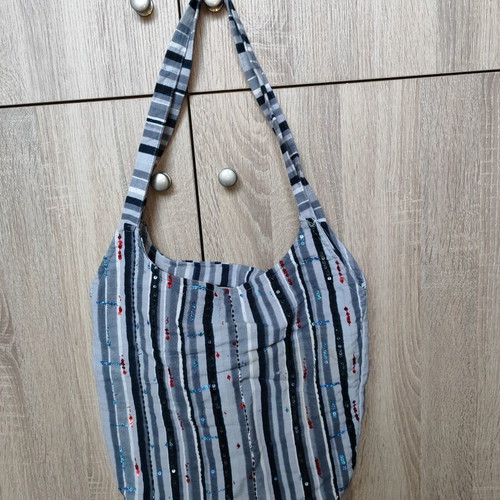 Boho shoulder bag like new with stripes and sequins