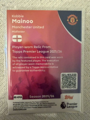 Topps Premier League Kobbie Mainoo Match Worn Patch 129/199 Manchester United