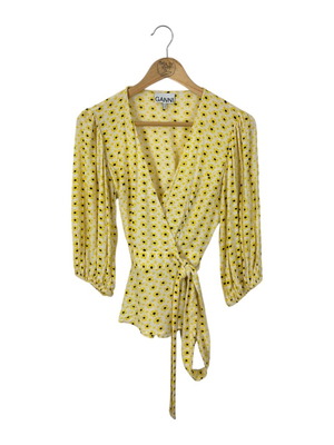 Ganni Crepe обвиваща принт блуза като ново, размер 38