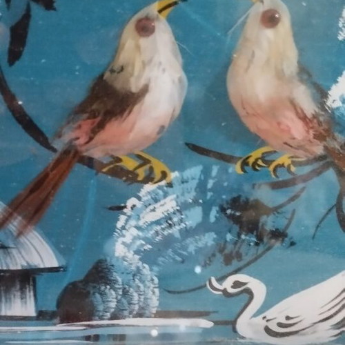 Vintage set of 2 Chinese 3D Feather Art wall frames (1960s-70s)