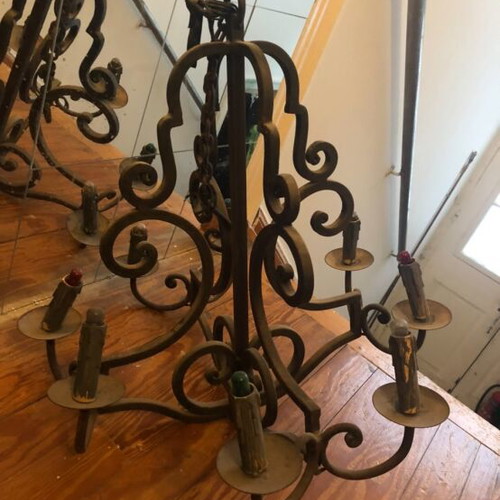 Vintage iron chandelier used, multi-light
