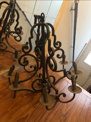 Vintage iron chandelier used, multi-light