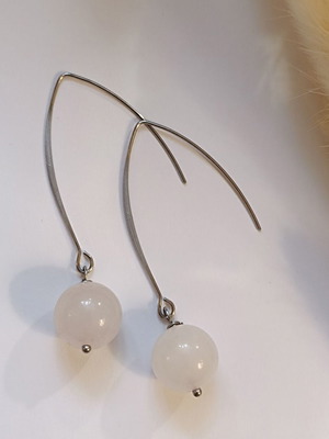 Steel earrings with pink quartz new, handmade