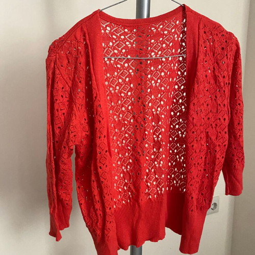 Coral openwork knit cardigan like new, one size