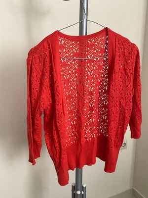 Coral openwork knit cardigan like new, one size