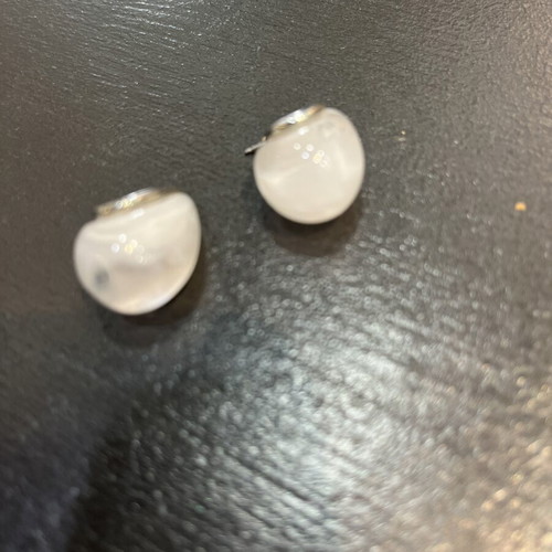 Drop Style Earrings with White Marble Effect and Silver Detail like new
