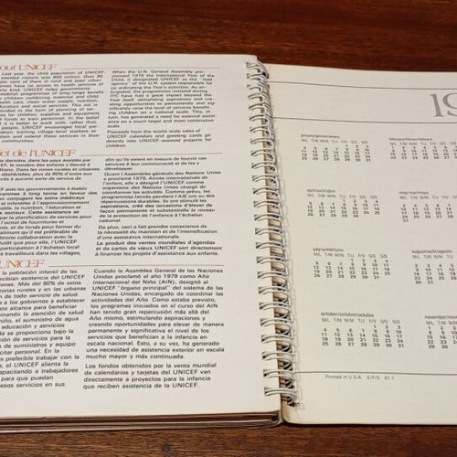 Retro UNICEF 1981 calendar notebook like new