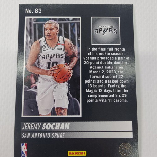 Jeremy Sochan Chronicles Pinnacle 2022-23 card new
