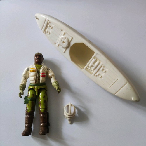 G.I. Joe Stalker Figure (Tundra Ranger v2) used, 1989 with helmet and kayak