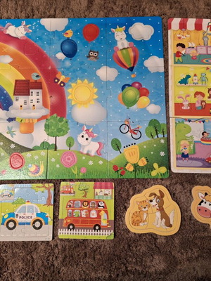 Children's puzzles used, set of 7 pieces with inserts