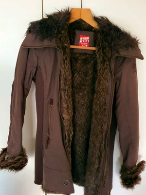 Miss Sixty long jacket like new with inner eco fur brown size S