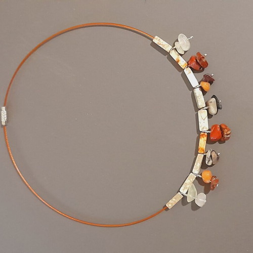 Handmade necklace with semi-precious stones and sea stones on steel